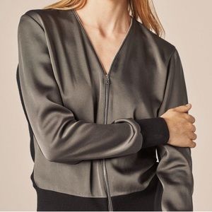 Rag & bone Vivienne Zip-Up Top Satin Crepe Olive Green Black Small $350